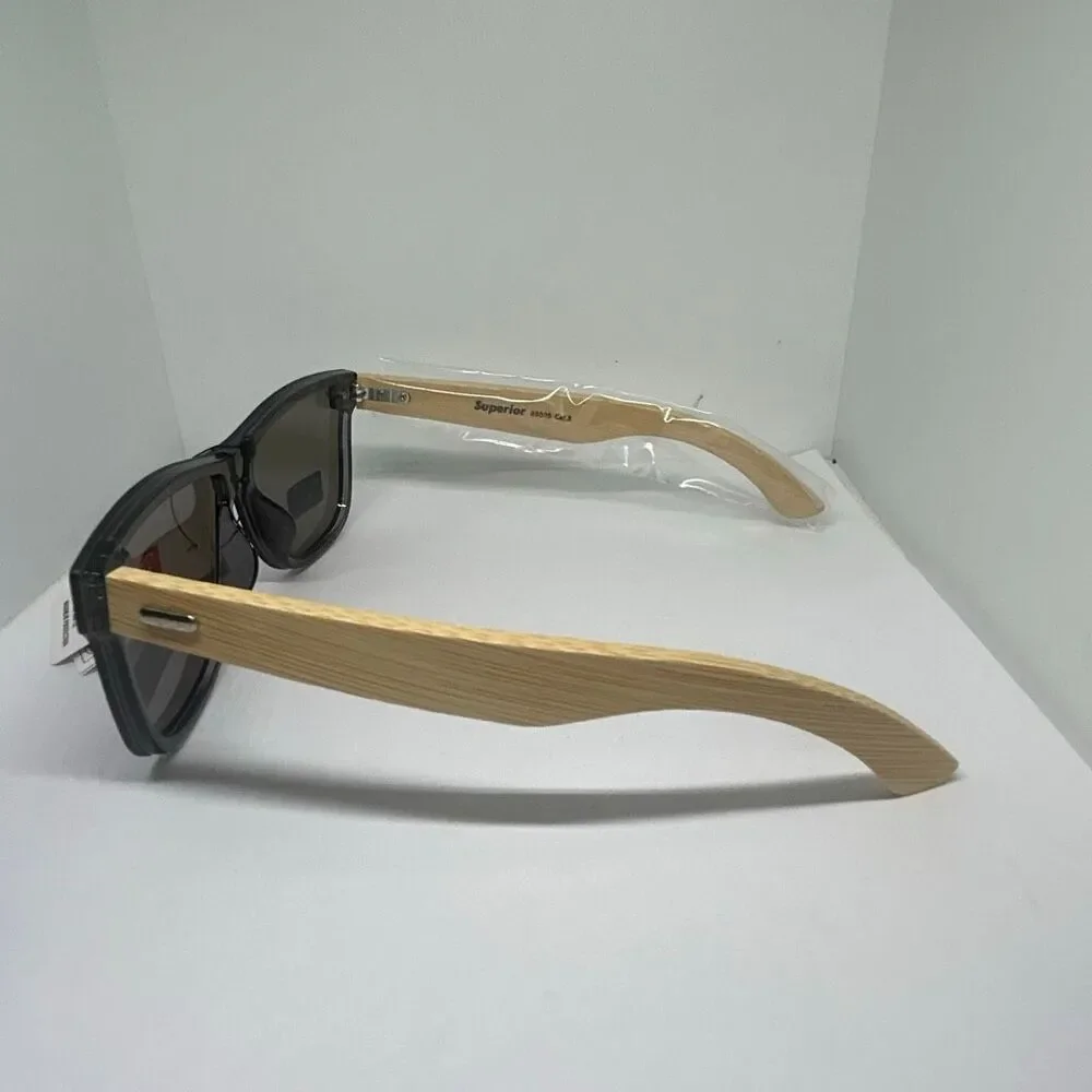 Superior Bamboo Mirrored  UV400 Rimless Shield Sunglasses Eco-Friendly Wooden Ar